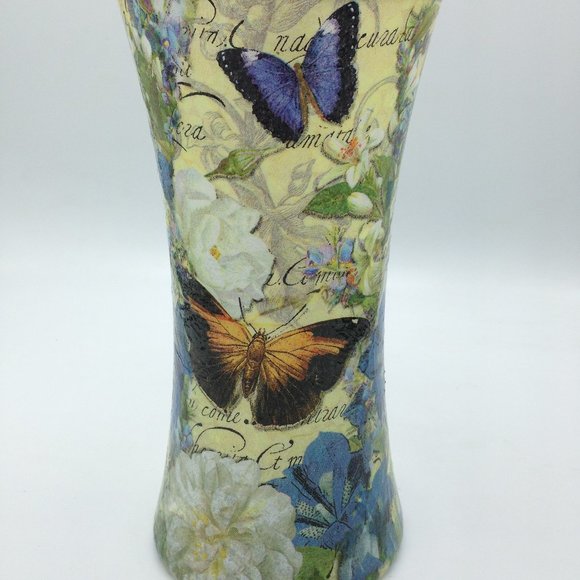 Blue Butterfly with Yellow Background on an 8" Gathering Vase - Picture 1 of 1